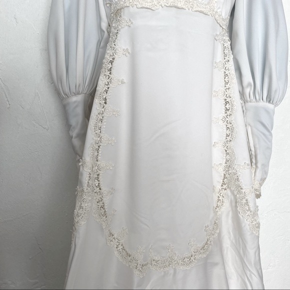 1970s vintage wedding gown long sleeve lace XS white cream ivory silk - Picture 6 of 14